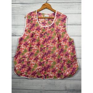 Cozee Corner Women's 2X Pink Floral Snap Front Sleeveless House Vest Top 4526